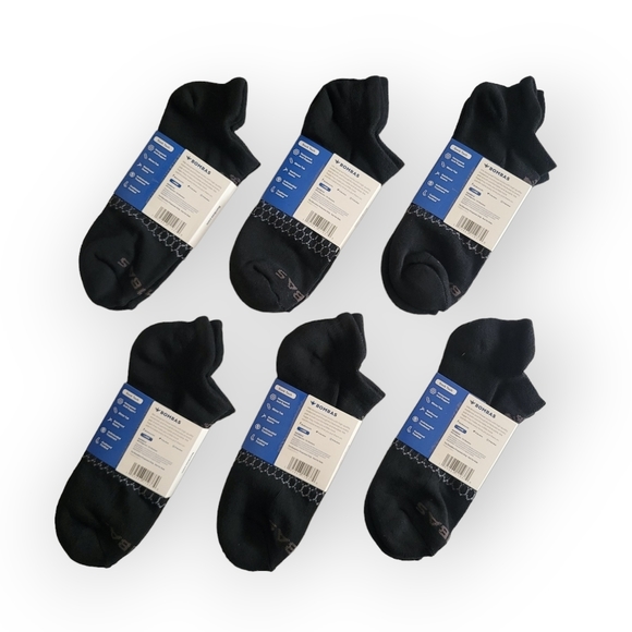 BOMBAS Ankle Sock Tech 6Pck Large Solid Black Honeycomb Arch Support - Picture 2 of 8